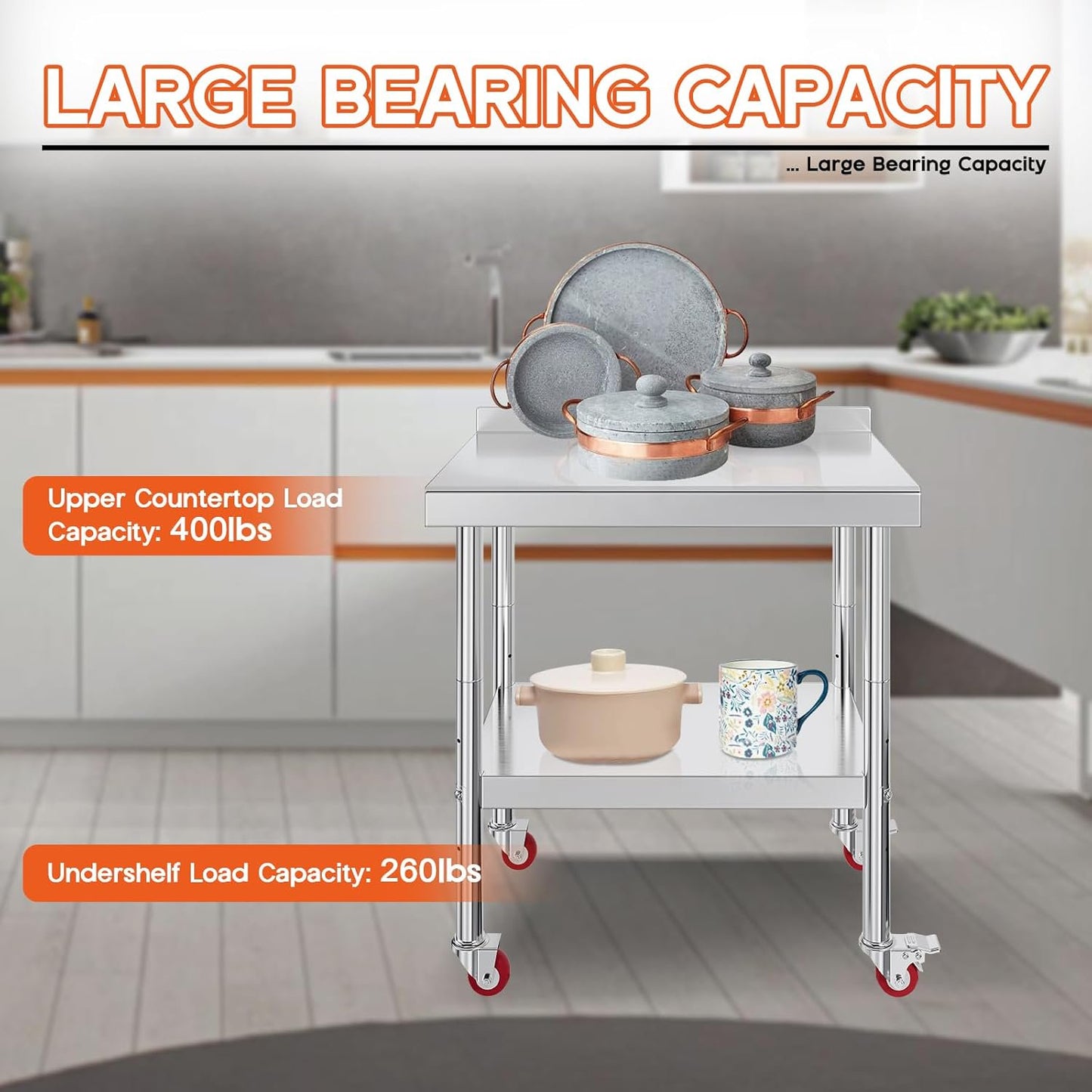 Jocisland 24x36in Stainless Steel Table, Kitchen Prep Table with Adjustable Undershelf, NSF Certified Metal Surface (Includes Wheels & Backsplash) for Home Kitchen, Restaurant, Hotel, and Garage