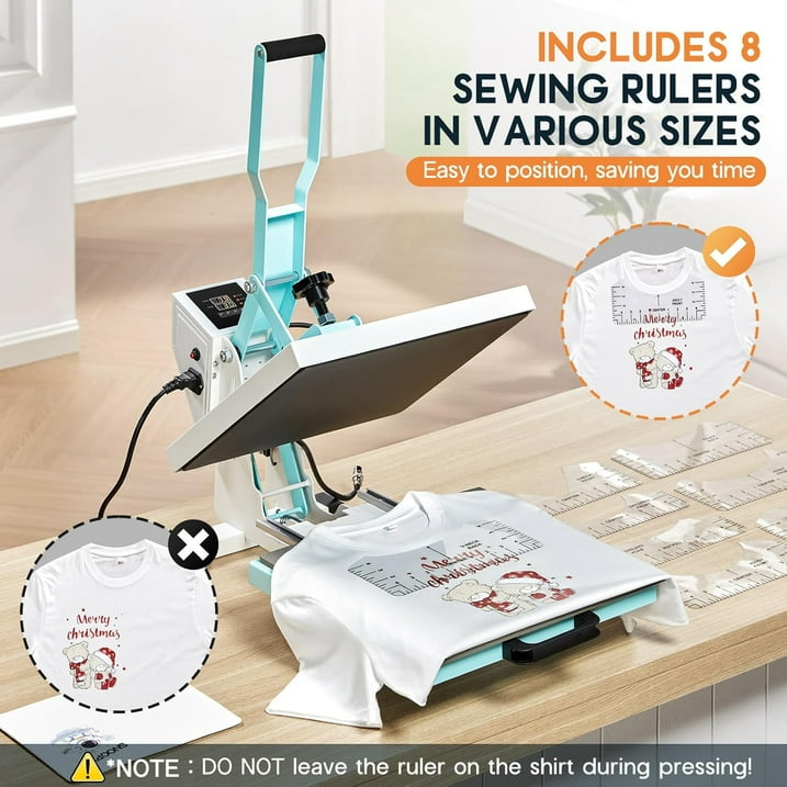 Jocisland 2-in-1 15x15 Heat Press, Industrial-Quality Digital Sublimation Heat Press Machine for T-Shirts, Mugs, 30oz Mug Press, Sewing Rulers, Blue