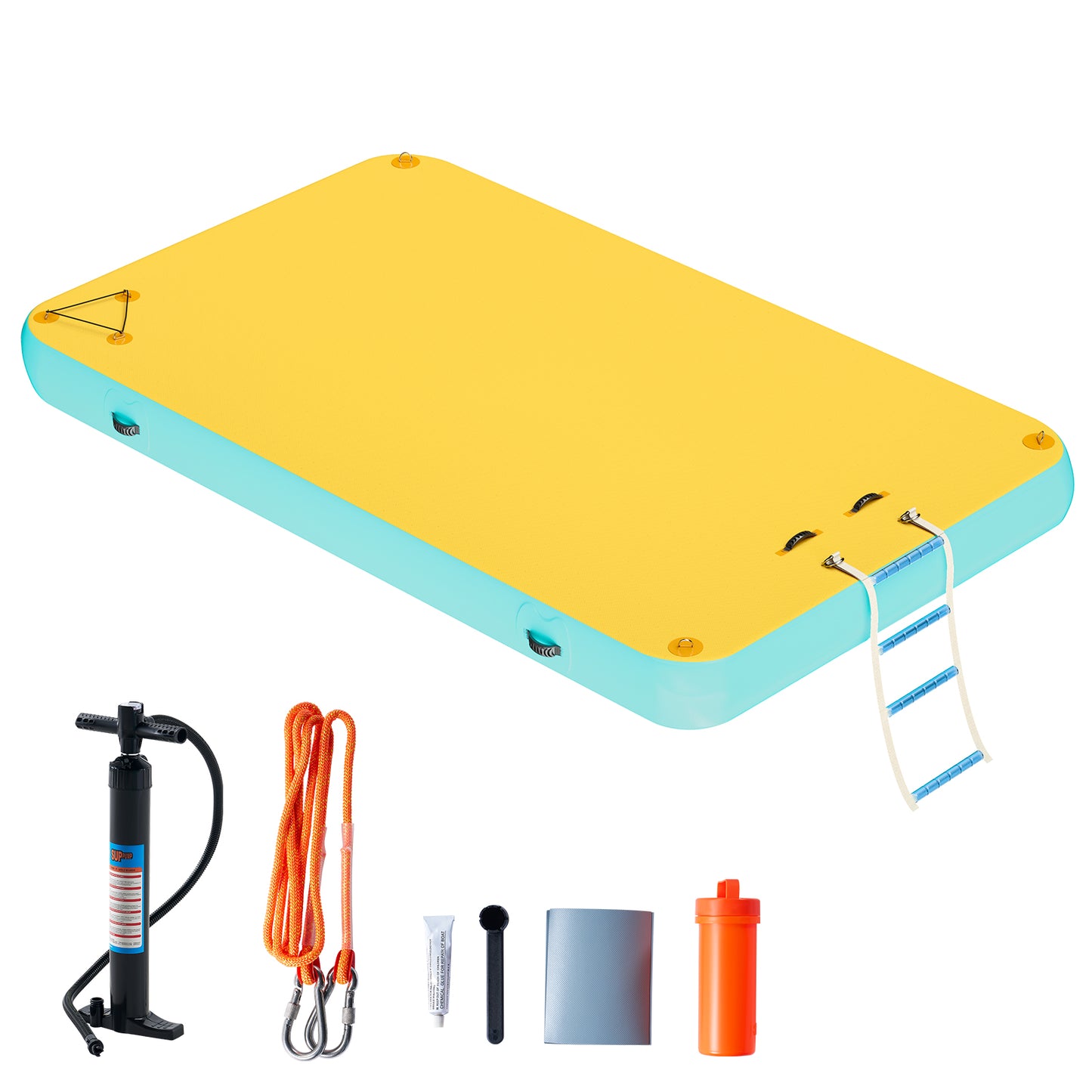 Jocisland 6x6 ft Inflatable Floating Dock with Non-Slip Surface, Detachable Ladder, Multi-Person Swim Platform for Pool, Beach, Ocean, Gray+Blue