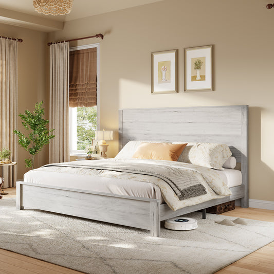 VANACC Wood Platform Bed, Rustic Bed Frame with 51.2" Tall Slatted Headboard, Wooden Slats & Metal Support, No Box Spring Needed/Noise Free