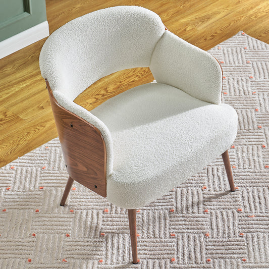 Accent Chair, Sherpa Living Room Bedroom Chairs for AduIts, Mid Century Modern Armchair with HoIIow Backrest SoIid Wood Handrail, Comfy Reading Vanity Makeup Chair Dining Arm Sofa