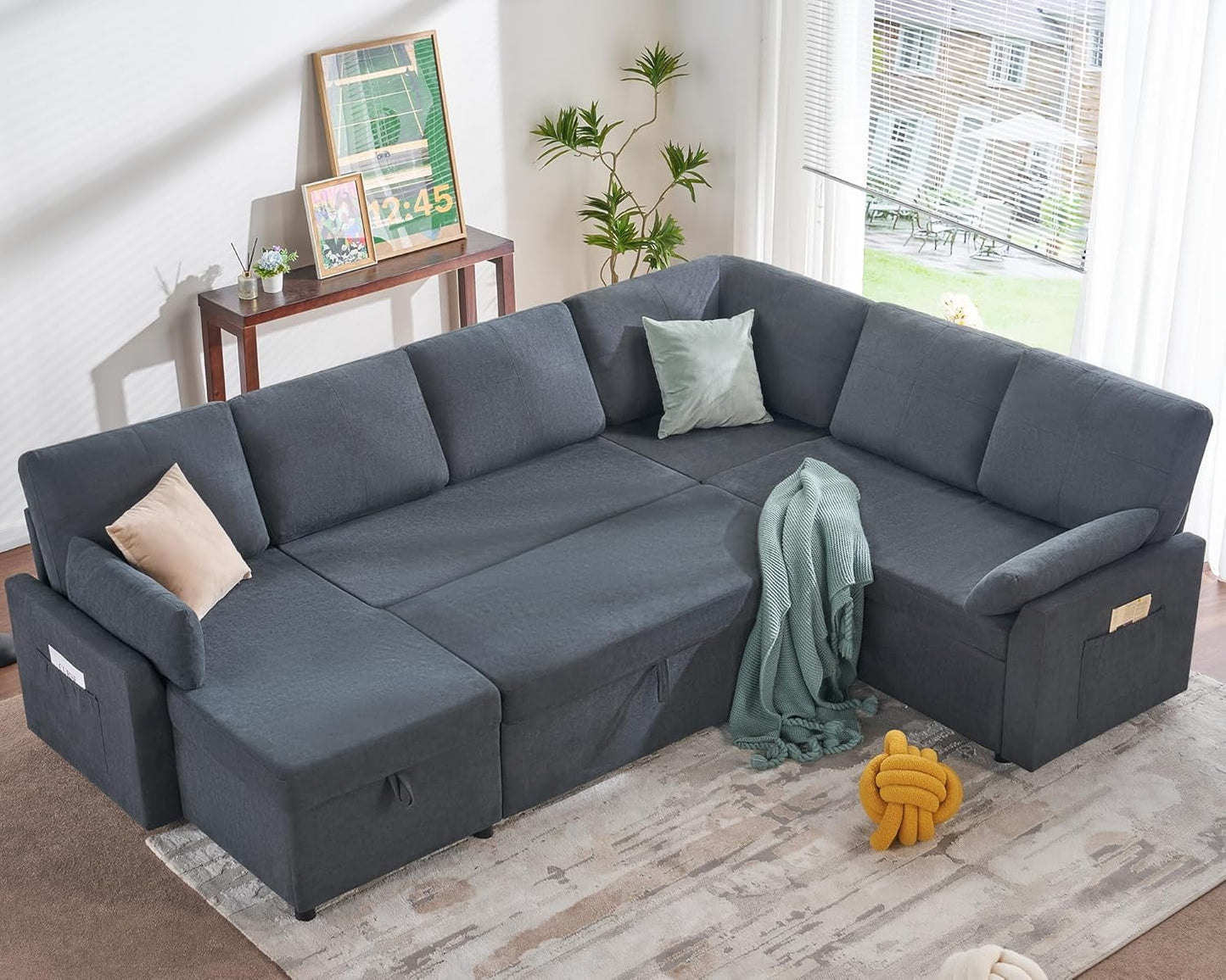 Roomy Homy Pull Out Couch, Sleeper Sofa with Storage Chaise