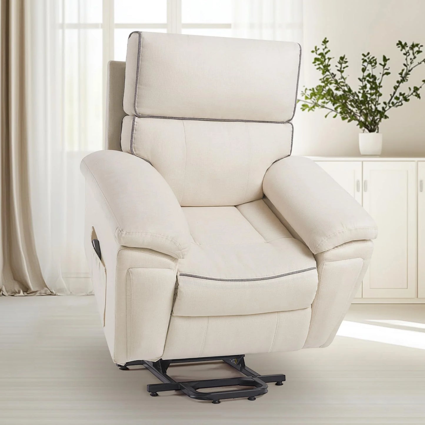 Large Power Lift Recliner Chair for Elderly, Electric Overstuffed Reclining with Padded Armrests & Backrest for Adult,Big Man Single Sofa with Side Pockets for Living Room Bedroom