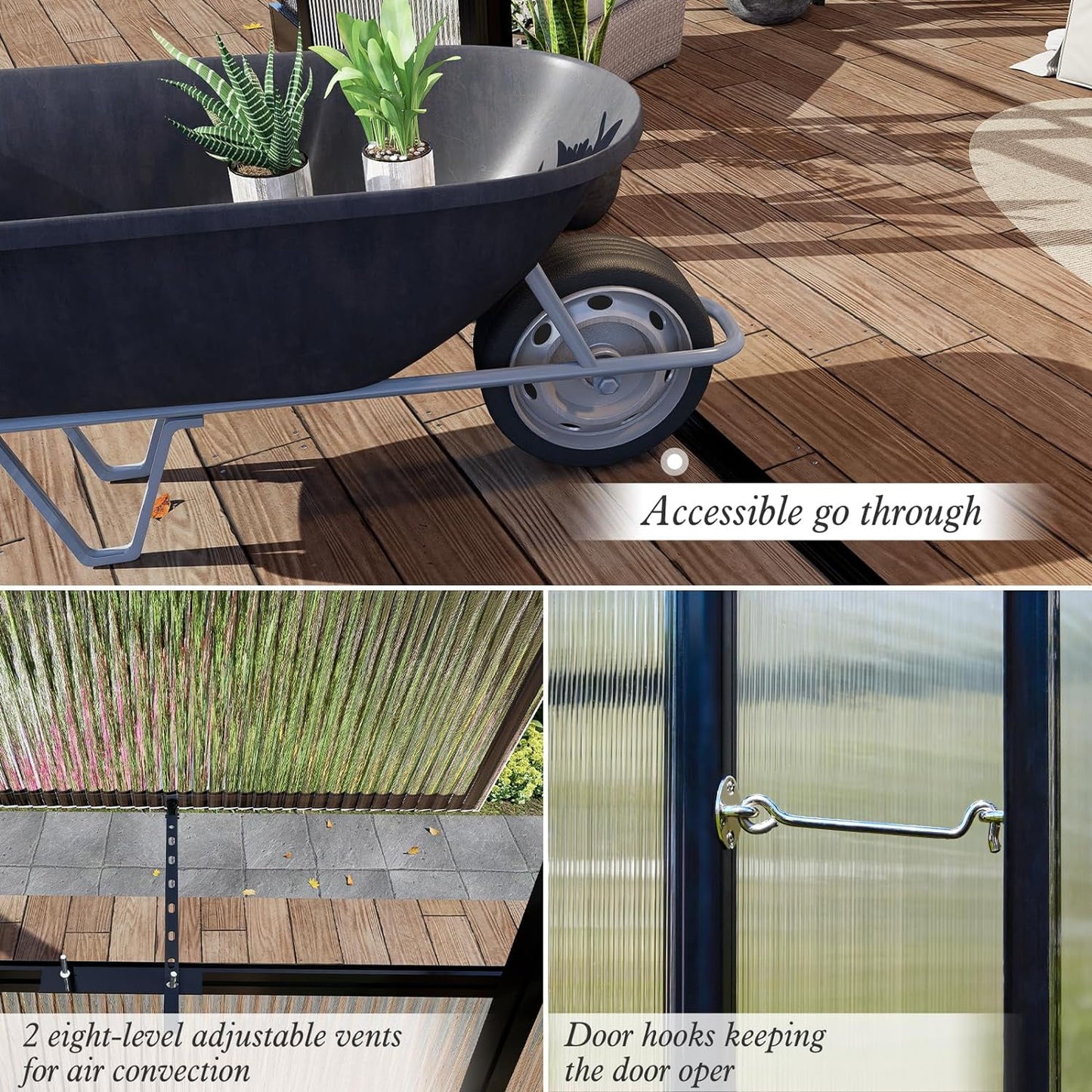 Jocisland 14x9.5x9 FT Polycarbonate Greenhouse Double Swing Doors 2 Vents 6FT Added Wall Height, Walk-in Large Winter Greenhouse Sunroom Aluminum Greenhouse for Outdoors, Black