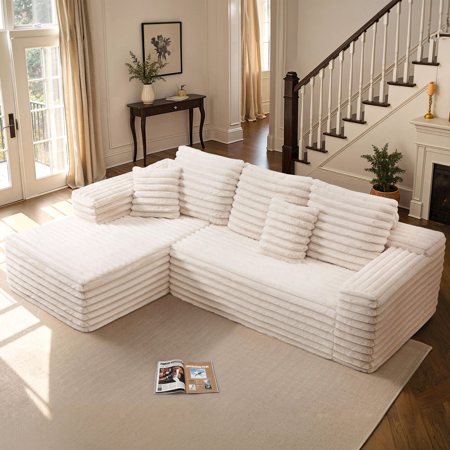 VANACC 106" Sectional Sofa, Morden Deep Seat Oversized Couch with Plush Pillows, Pet-Friendly Upholstery, No Assembly Required