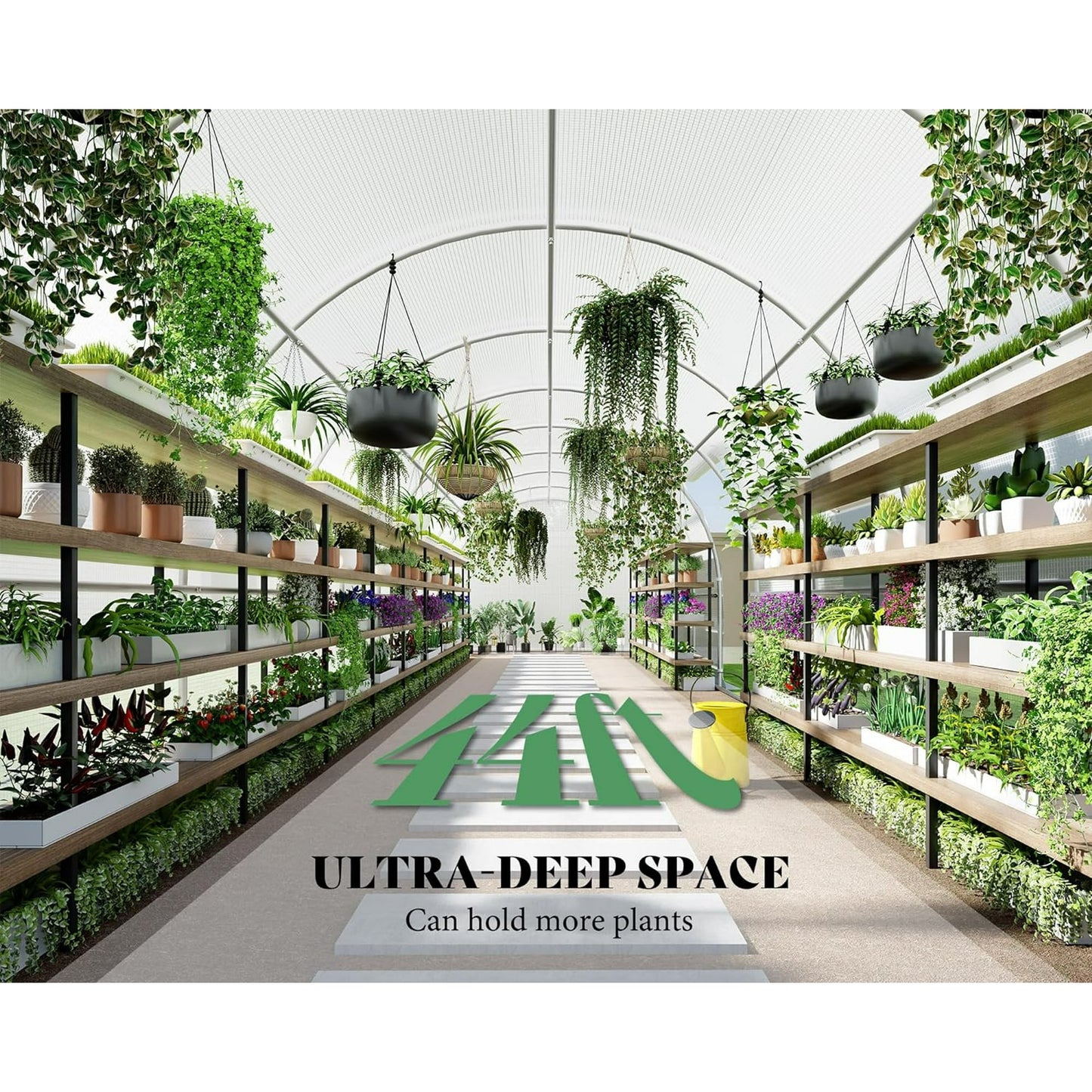 44x10x7.5 ft Outdoor Tunnel Greenhouse, Ships in 2 Packages, with Swing Door, Premium PE Cover, Film Clips, White, Clear Cover Patter