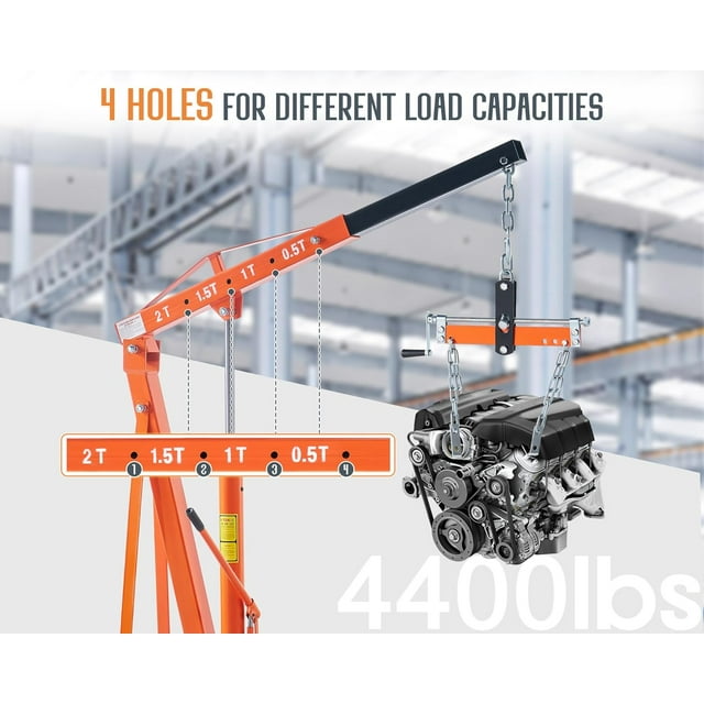 Jocisland 2-Ton Hydraulic Engine-Hoist with 6 Wheels( with Lever), Foldable Heavy Duty Lift, 4400 LB Capacity Cherry Picker for Workshops, Garages, and Warehouses