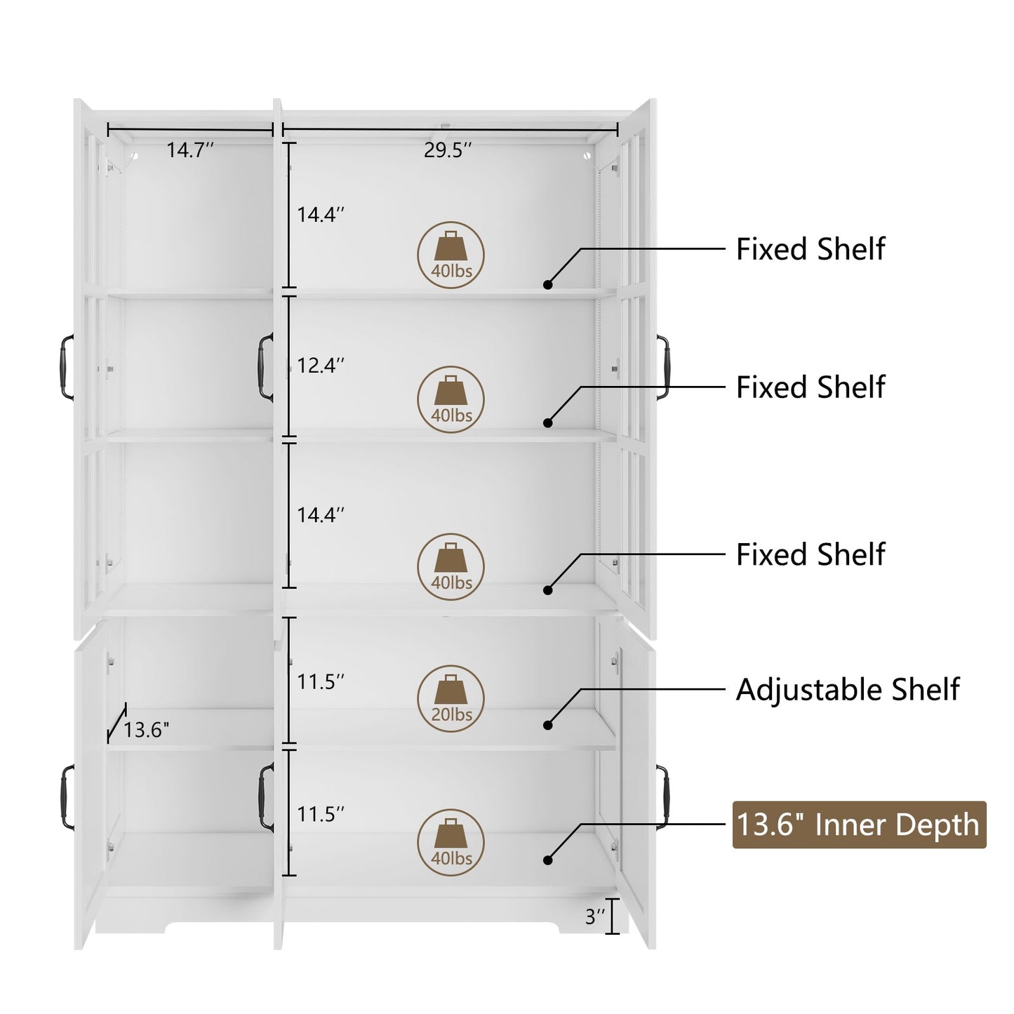 71" Tall Storage Cabinet with LED Lights, 5 Tier Large Modern Wood Kitchen Pantry with Acrylic Glass Doors & Shelves, Display Cabinet for Living room, Dining room, Bathroom