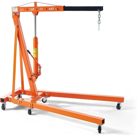 Jocisland 2-Ton Hydraulic Engine-Hoist with 6 Wheels( with Lever), Foldable Heavy Duty Lift, 4400 LB Capacity Cherry Picker for Workshops, Garages, and Warehouses