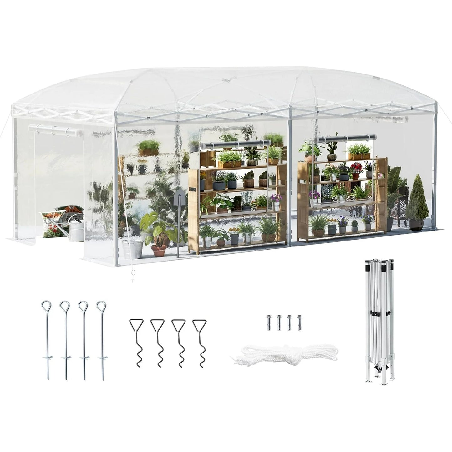 LUXOAK 9.7x9.7×8.5 FT Upgraded Pop-up Greenhouses for Outdoors Indoor with Adjustable Reinforced Frame, Portable Walk in Green house with Roll-up Zipper Door, Windows and PE Cover, White