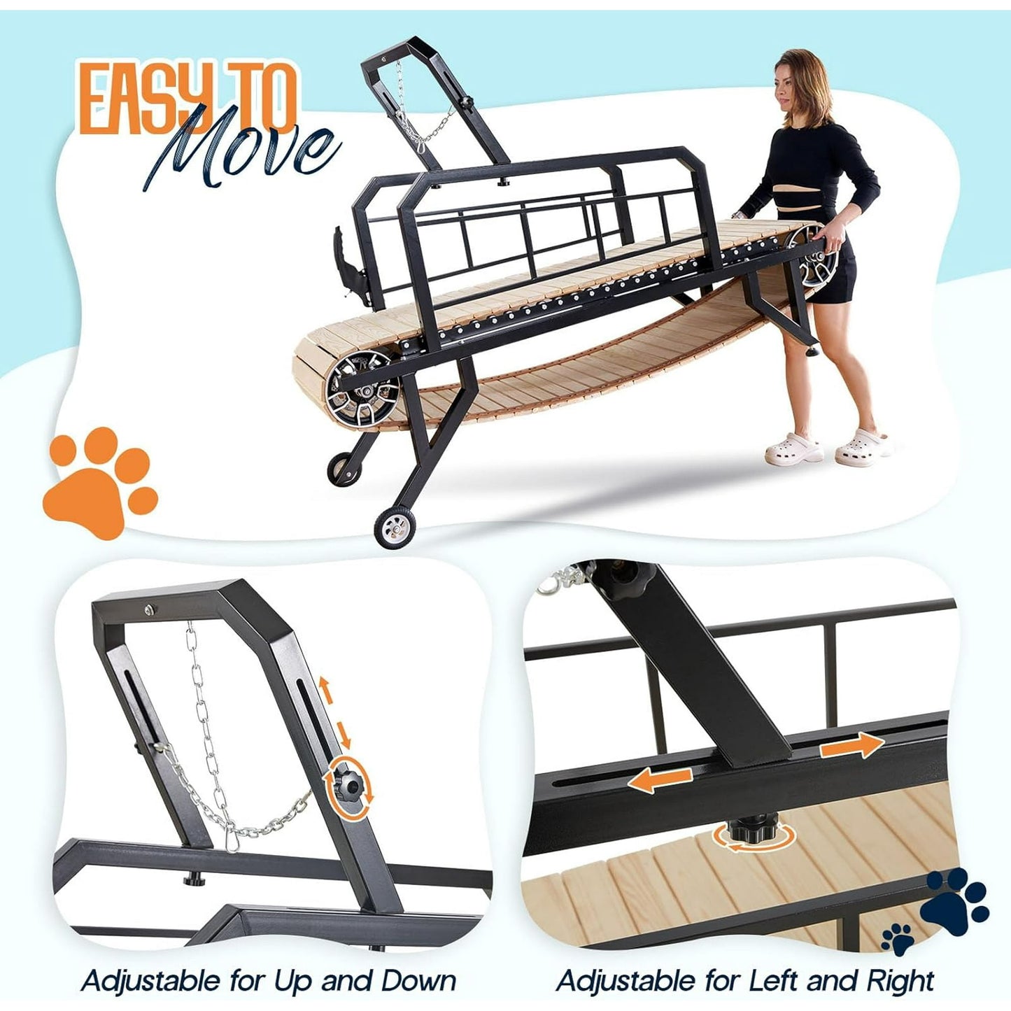 Jocisland Dog Treadmill for Medium and Large Dogs with Pace Adjustable Brake, Expanded Indoor Slatmill for Dogs with Roller Wheels to Keep Fit and Healthy, Up to 330 Lbs