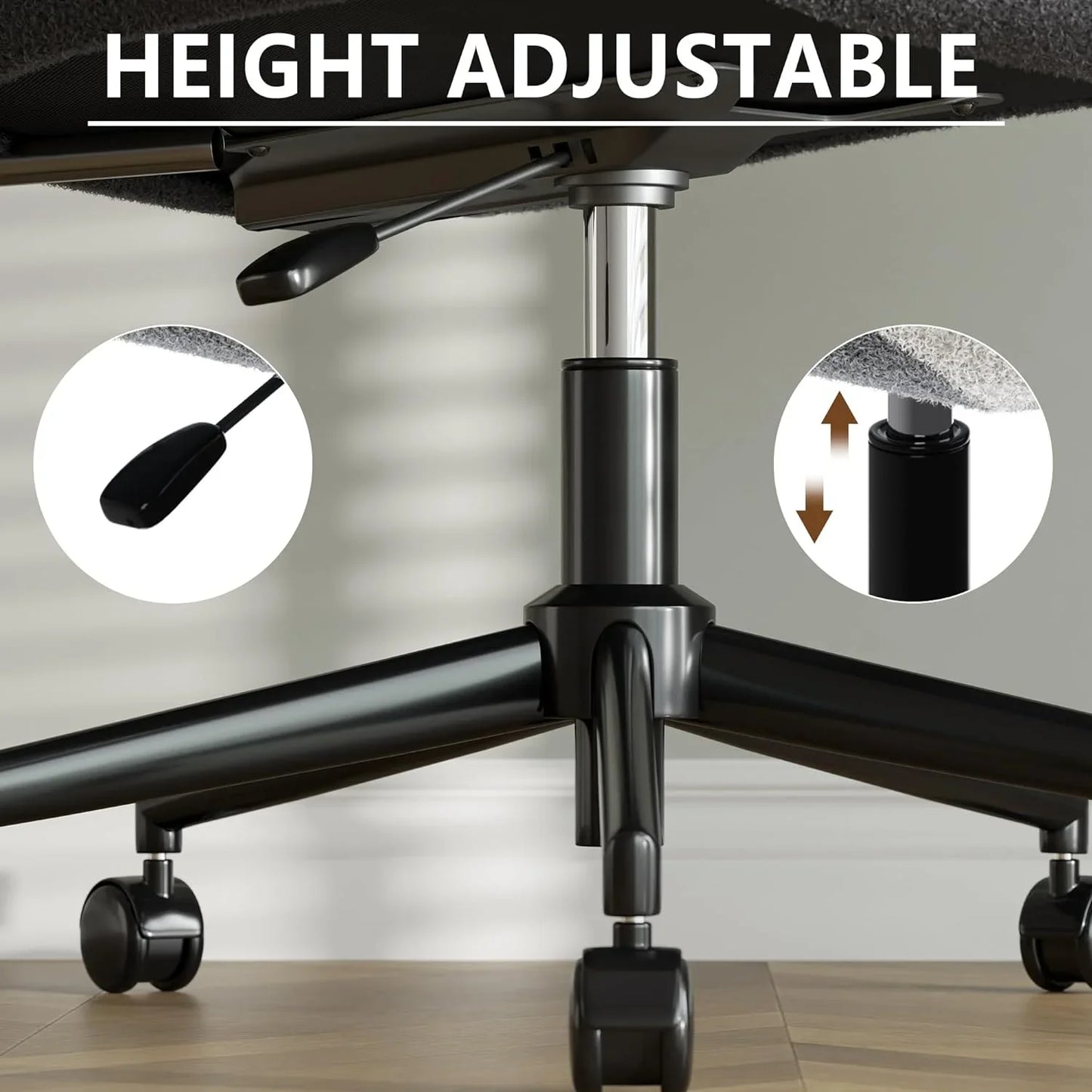 360° Swivel Armless Office Chair with Ergonomic Backrest, Height Adjustable, Bouclé Upholstered Seat, Contrast Color, Home/Office Chair, White & Green