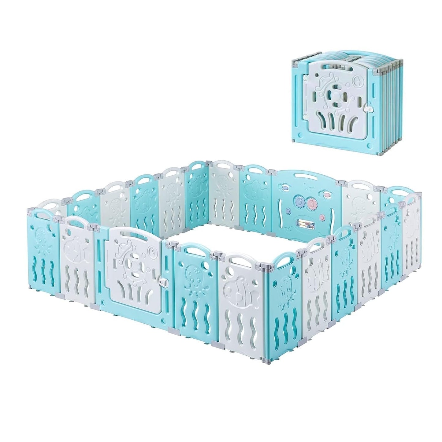 Jocisland 14-Panel Baby Playpen with Game Panel & Safety Gate, Foldable, Adjustable Shape, Portable Play Yard for Toddlers (Pink+White)