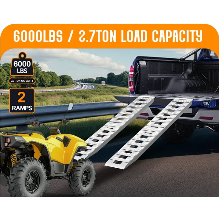 Jocisland 59.4" x 12" Aluminum Trailer Ramps, 6000LBS Capacity Loading Ramps with Top Hooks Attaching End, Fit for ATV/UTV, Tractor, Trucks, Motorcycles and Lawn Mowers, 2 pcs