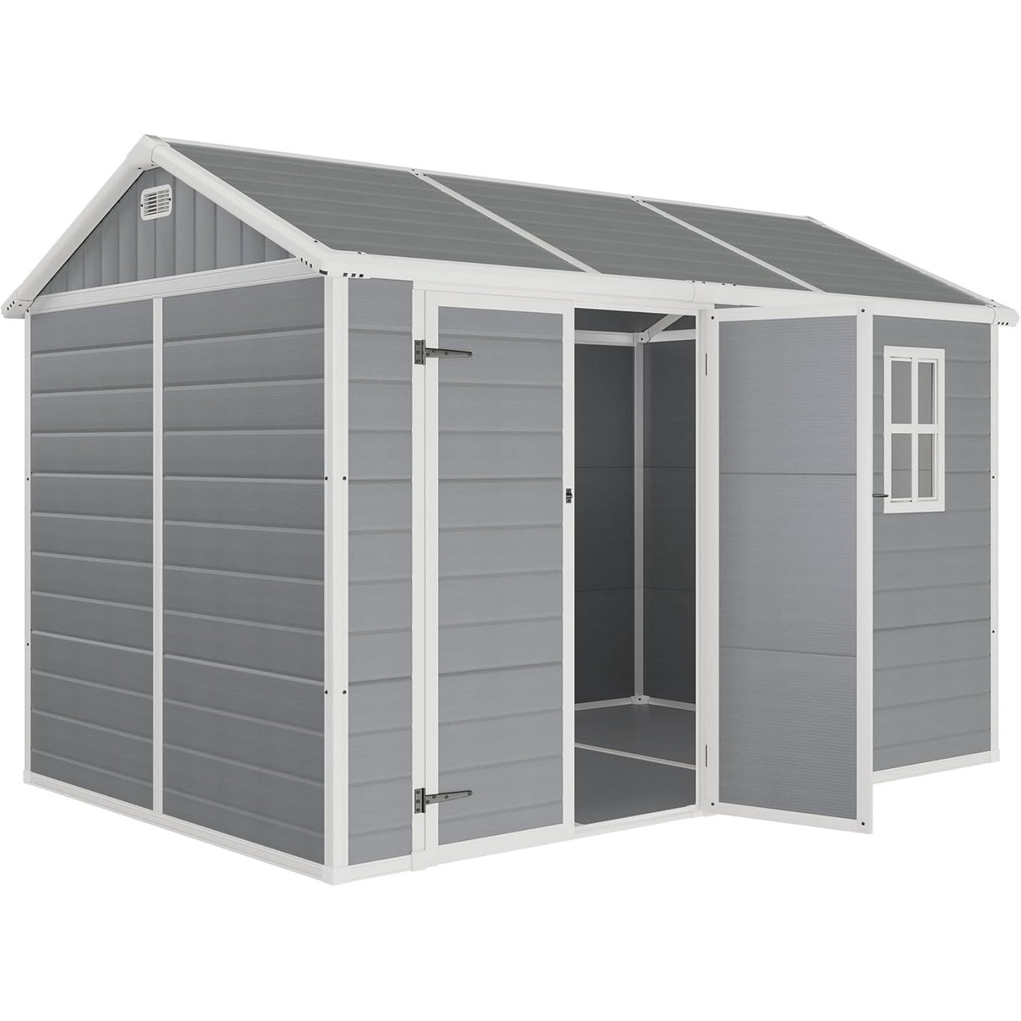 LUXOAK 10.5x7.6x7.5 FT Resin Storage Shed with Floor, Tool Shed Outdoor Storage with Vents, Windows, and Stainless Steel Cores, for Bicycles/Lawnmowers/Pool Supplies, Grey