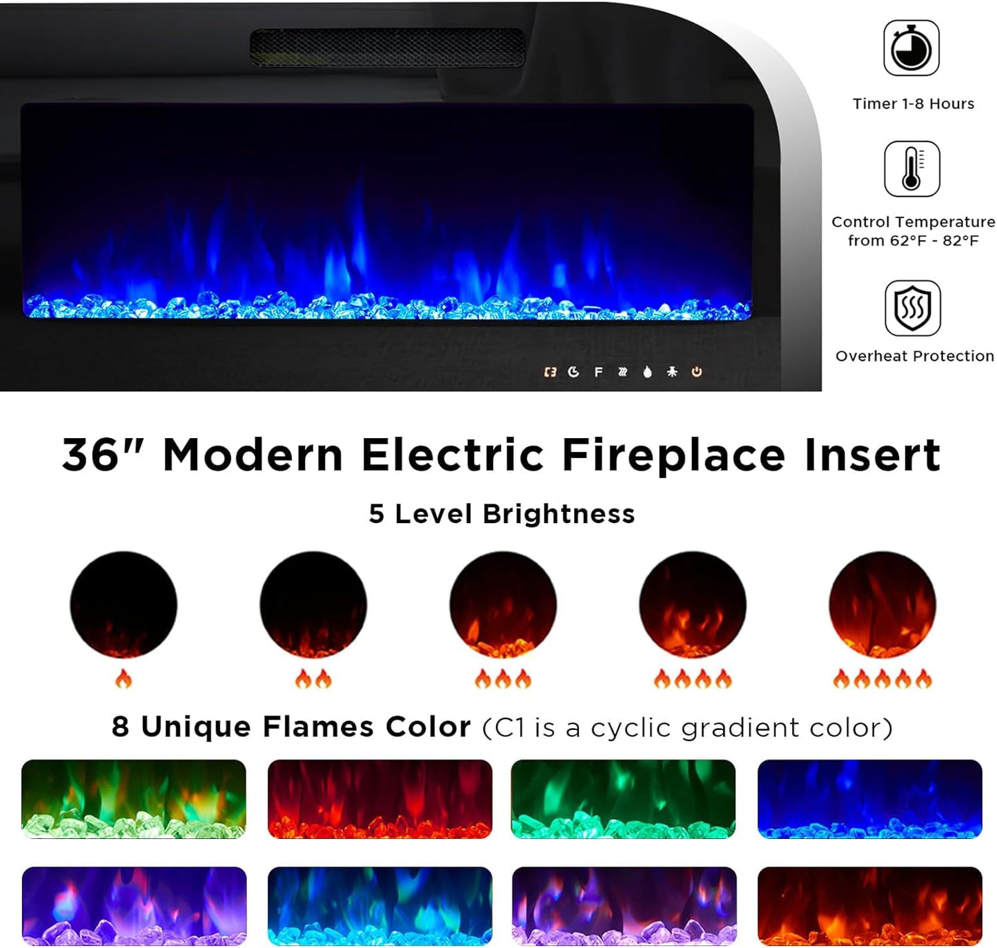 4-Piece Living Room Table Set, includes 70 Inch Fireplce TV Stand, Modern Coffee Table, LED Light Nightstands Set of 2, High Glossy Table Sets for Living Room Bedroom Office