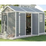 5.5 x 4.4 ft Resin Storage Shed with Floor, Tool Shed Outdoor Storage with Vents, Window, and Stainless Steel Cores, for Lawnmowers/Bicycles/Pool Supplies, Grey