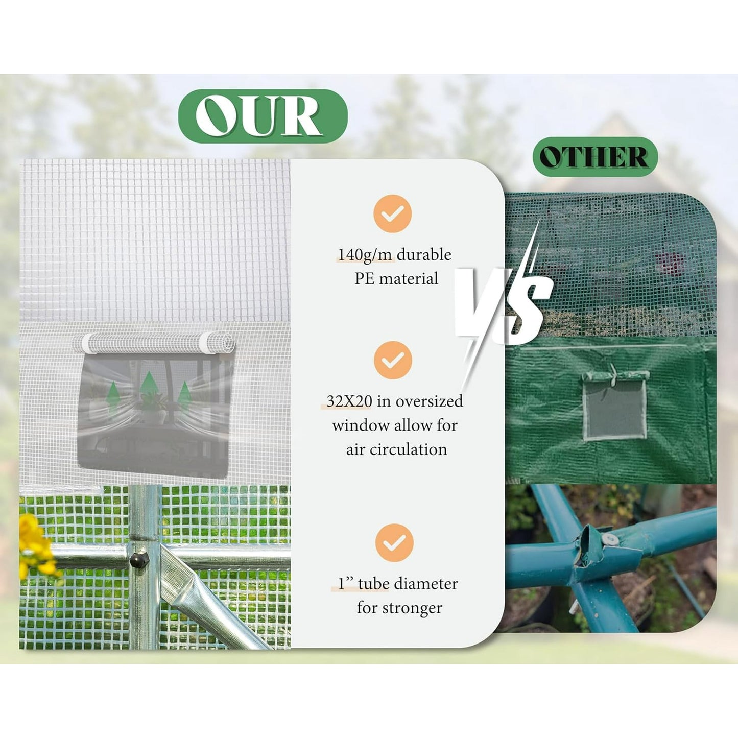 44x10x7.5 ft Outdoor Tunnel Greenhouse, Ships in 2 Packages, with Swing Door, Premium PE Cover, Film Clips, White, Clear Cover Patter