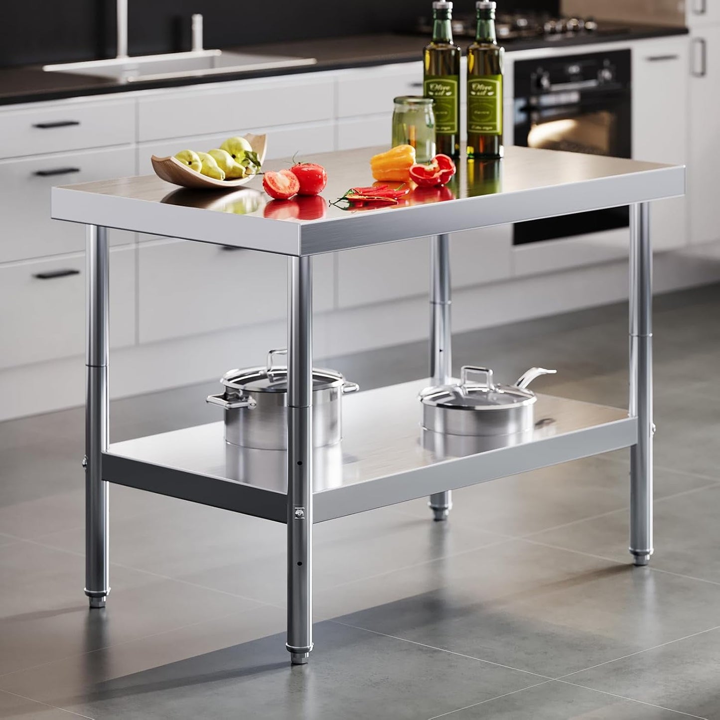 SWICORE 30"x48" Stainless Steel Table, Kitchen Prep Table with Adjustable Undershelf, NSF Certified Metal Surface for Restaurant, Hotel, Home Kitchen