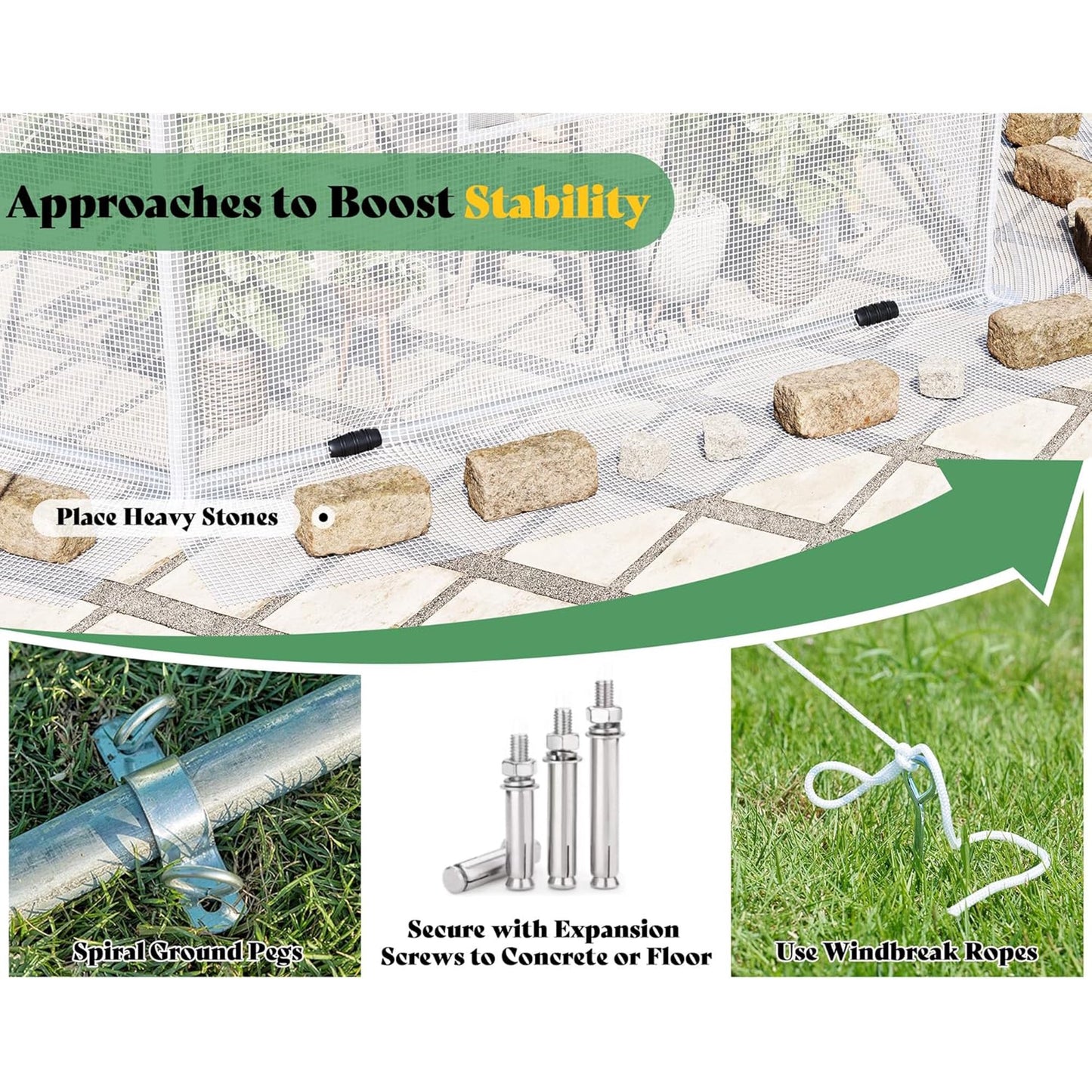 Jocisland 13.5x13.5x9 FT Hexagonal Walk-in Greenhouse for Outdoors, Heavy-Duty Greenhouse with Windbreak Ropes, Waterproof PE Cover, Ground Stakes, Tunnel Green House for Garden, White/Green