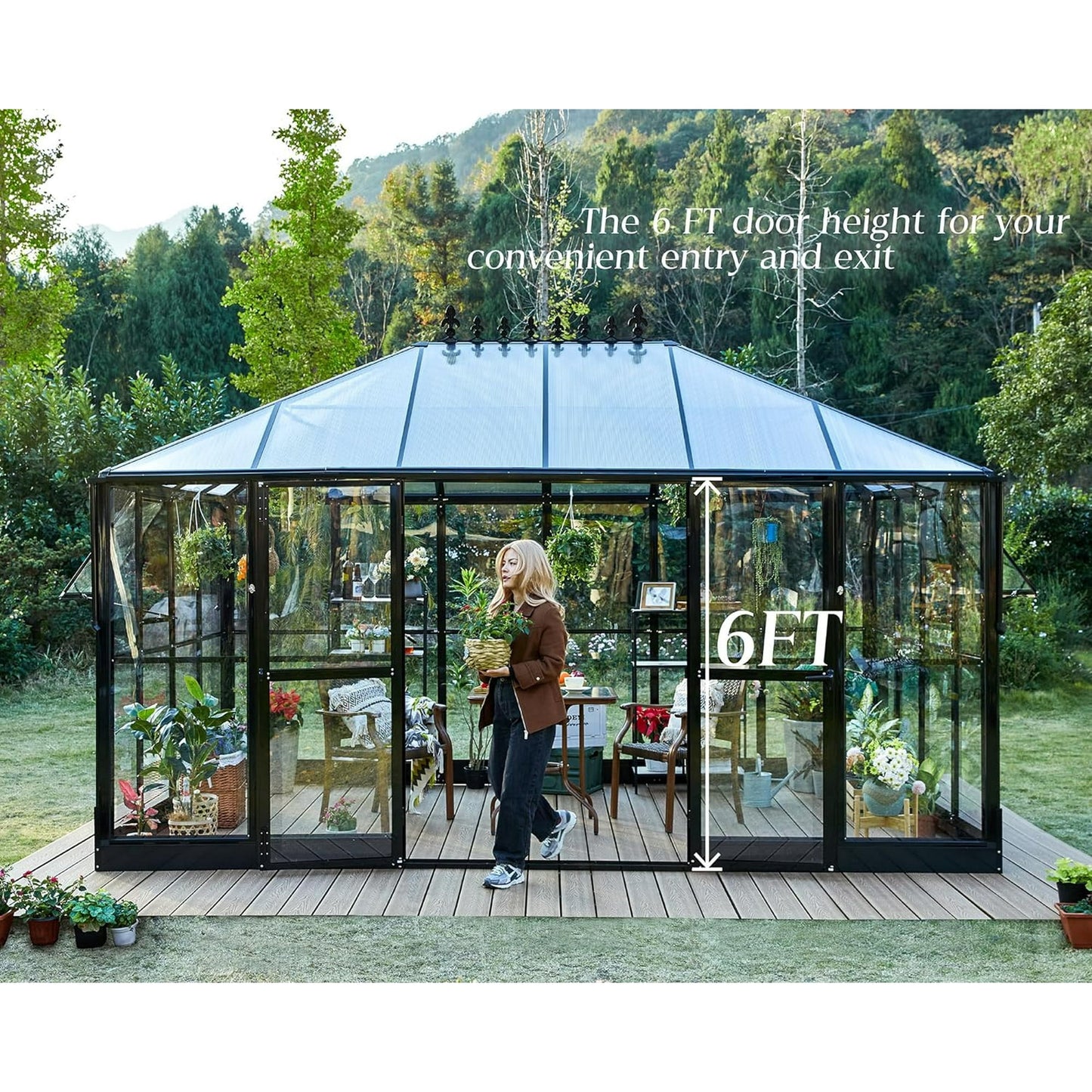 Jocisland 14x9.5x9 ft Hybrid Polycarbonate Greenhouse- Outdoor with Quick Connect Fittings