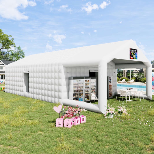 Jocisland 39x20x14 ft Large Inflatable Nightclub Tent for Adults with Pavilion Rest Area, White Inflatable Night Club Gazebo with Dual Side Doors & Logo Area for Wedding, Birthday, Backyard Events