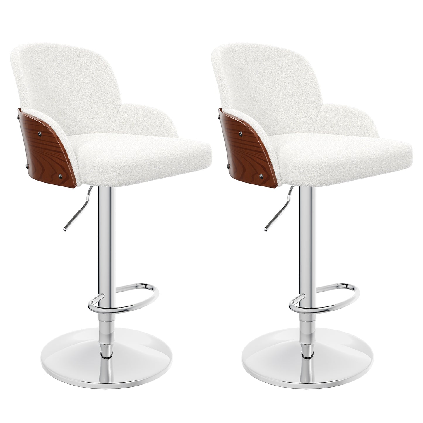 Bar Stools, Adjustable Counter Height Bar Stools, Teddy Upholstered Swivel Barstools Arm island Chairs with Bentwood Armrest for Kitchen Dining Room