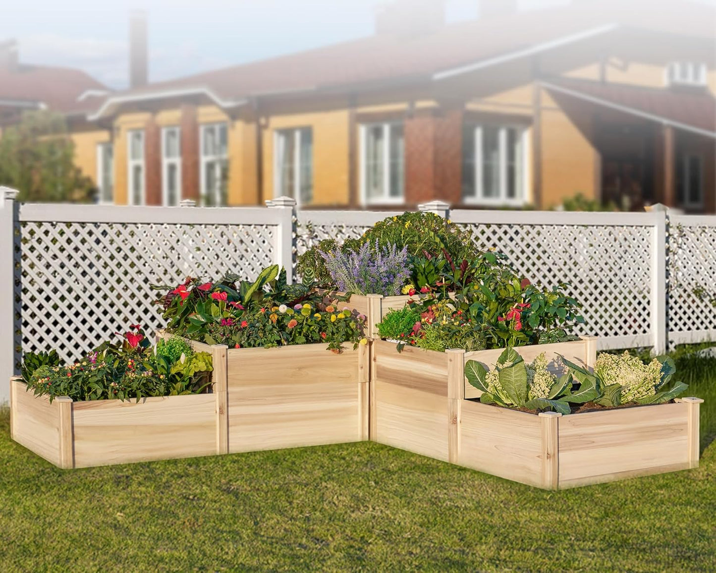 LUXOAK Raised Garden Planter - 12x12x2 ft H-Shaped Wooden Garden Bed, 180 cu. ft Capacity, Wooden Planter Box with Double Layer Design for Outdoor Patio & Garden