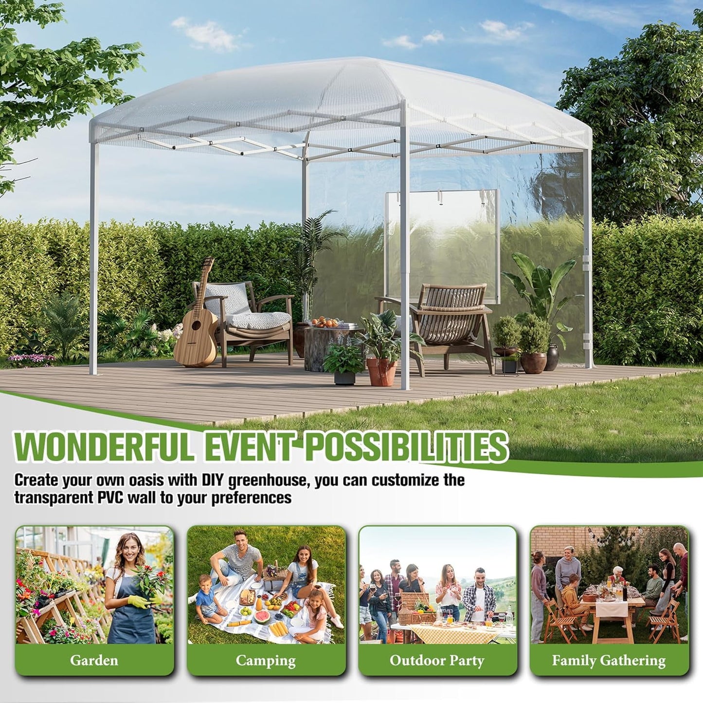 Jocisland 9.7x9.7×8.5 FT Upgraded Pop-up Greenhouses for Outdoors Indoor with Adjustable Reinforced Frame, Portable Walk in Green house with Roll-up Zipper Door, Windows and PE Cover, White