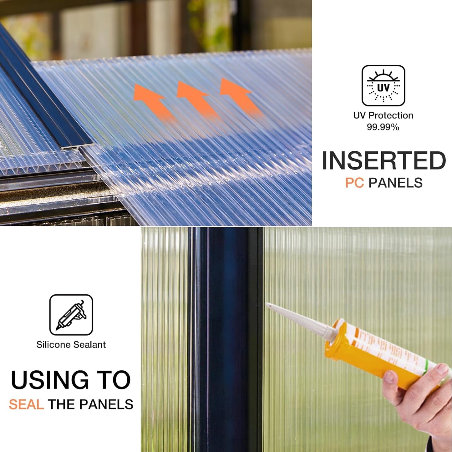 Jocisland 14x9.5x9 ft Polycarbonate Greenhouse Double Swing Doors 2 Vents 6FT Wall Height, Black