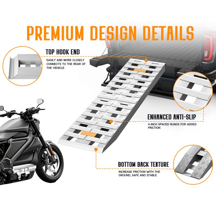 Jocisland 59.4" x 12" Aluminum Trailer Ramps, 6000LBS Capacity Loading Ramps with Top Hooks Attaching End, Fit for ATV/UTV, Tractor, Trucks, Motorcycles and Lawn Mowers, 2 pcs