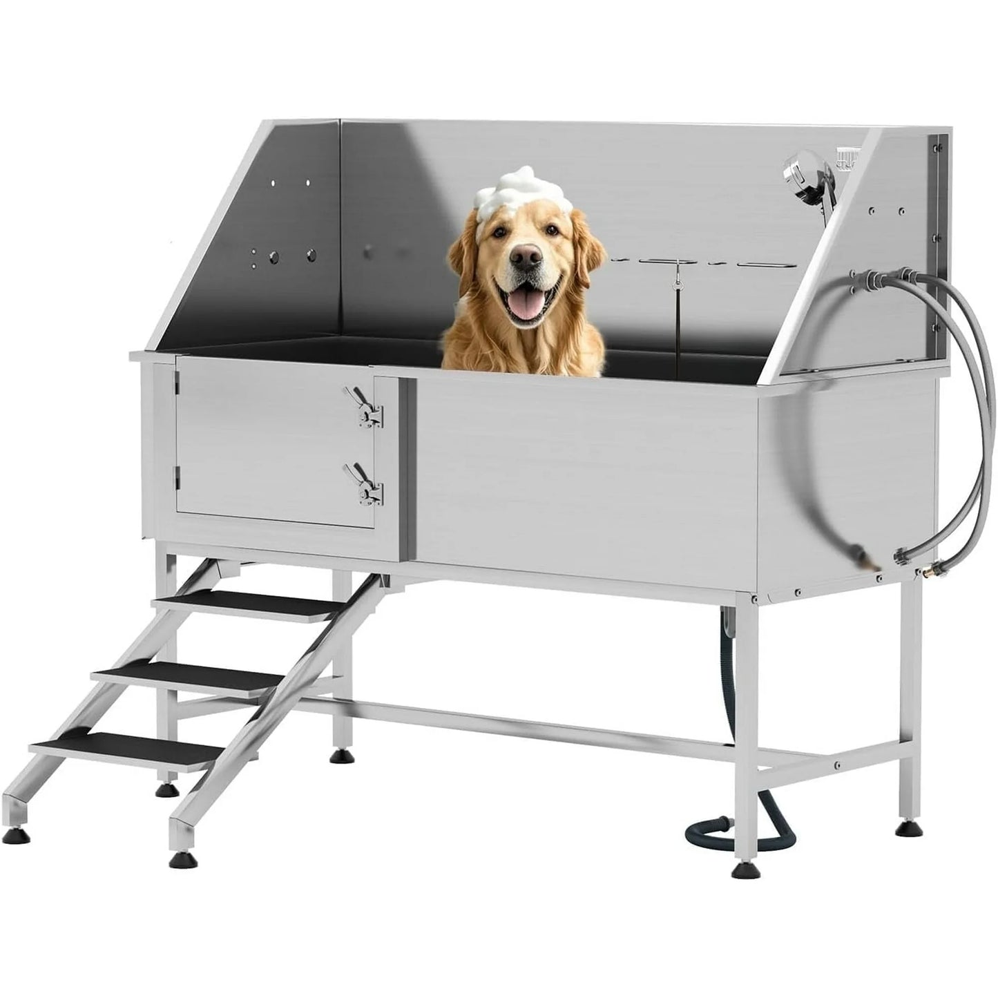 Jocisland 34 in Dog Washing Station, 304 Stainless Steel Pet Wash Station with 3 Flow Adjustable SJocislandrhead and Height, Professional Dog Bathtubs for Small Dogs (Left)