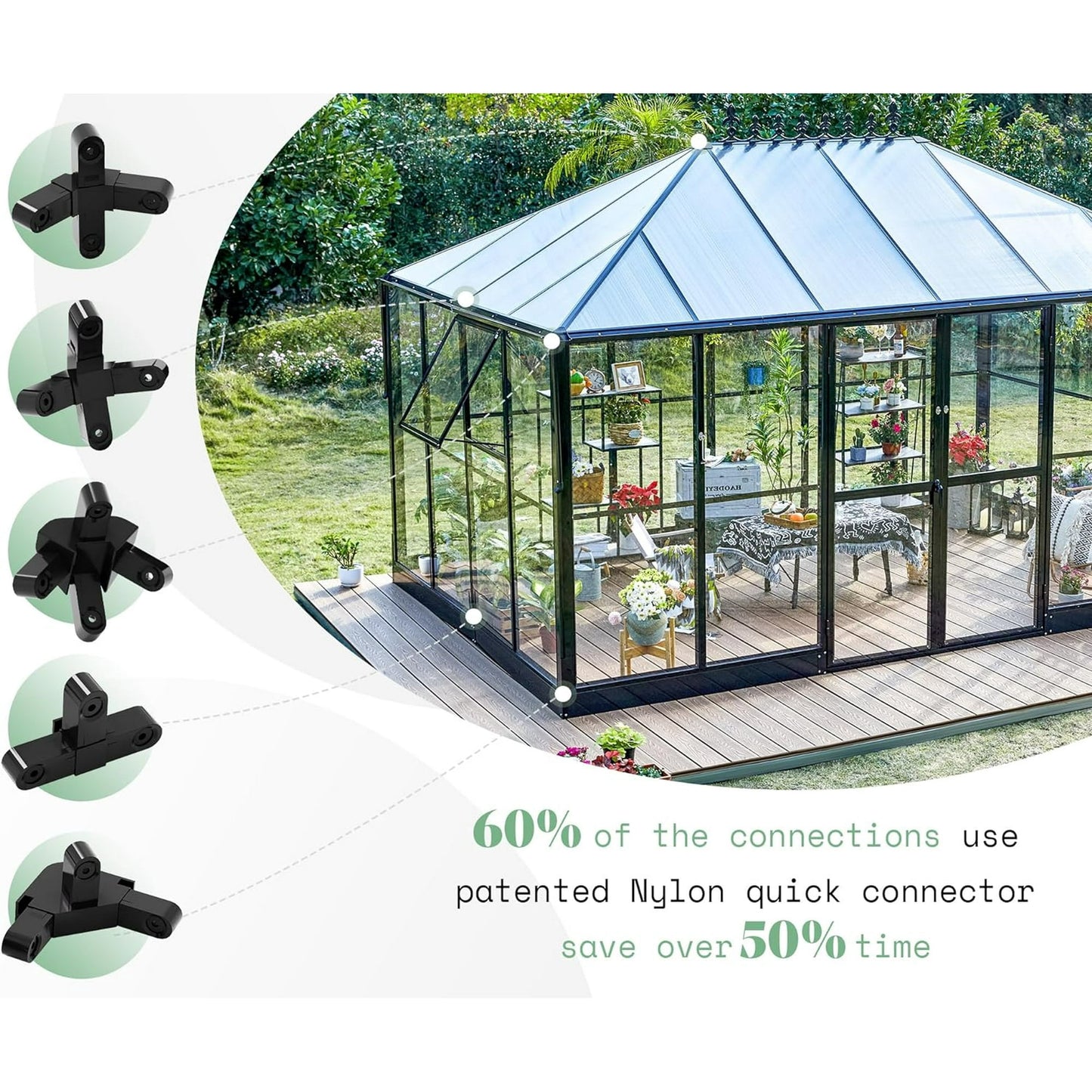Jocisland 14x9.5x9 ft Hybrid Polycarbonate Greenhouse Quick Connector Fast Assembly Black