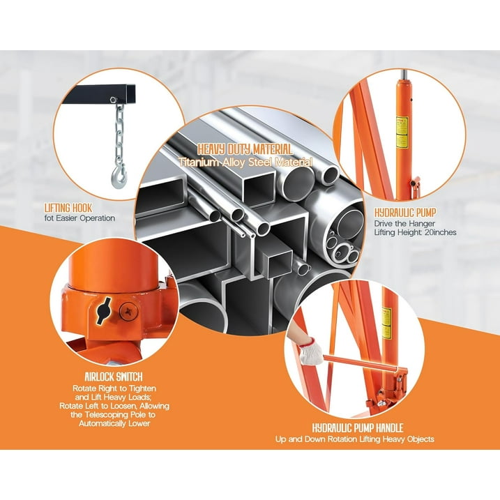 Jocisland 2-Ton Hydraulic Engine-Hoist with 6 Wheels( with Lever), Foldable Heavy Duty Lift, 4400 LB Capacity Cherry Picker for Workshops, Garages, and Warehouses