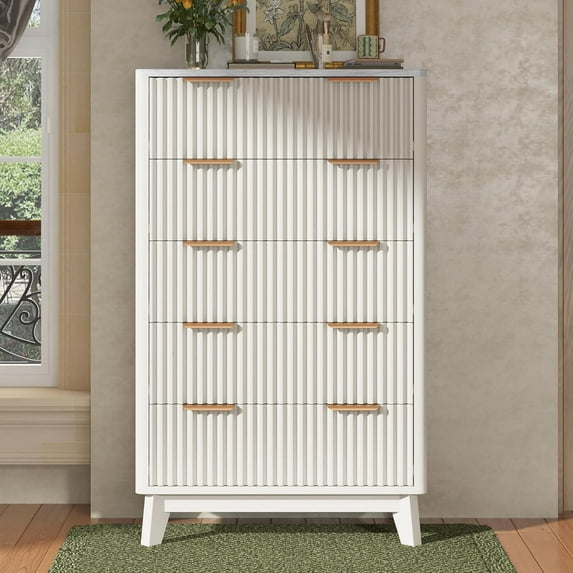 VANACC 6 Drawer Dresser, 54" Wide Chest of Drawers, Fluted Drawer Design, Wooden Storage Chest, Suitable for Bedroom, Hallway