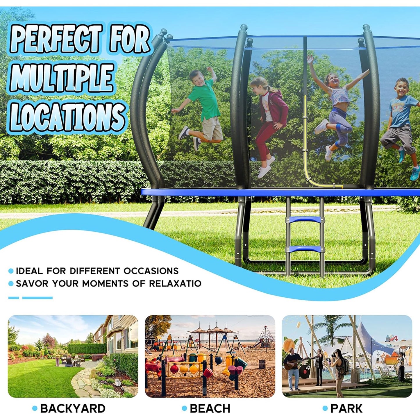 Jocisland 8FT Trampoline with Pop-up Quick Connector, Trampoline Outdoor with Enclosure and Ladder, ASTM Approval Trampoline for Kids and Adults