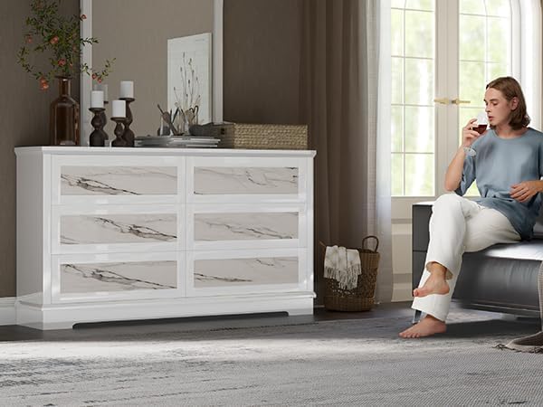 Natural Marble 6 Drawer Dresser, 54 Natural Marble 6 Drawer Dresser, 54