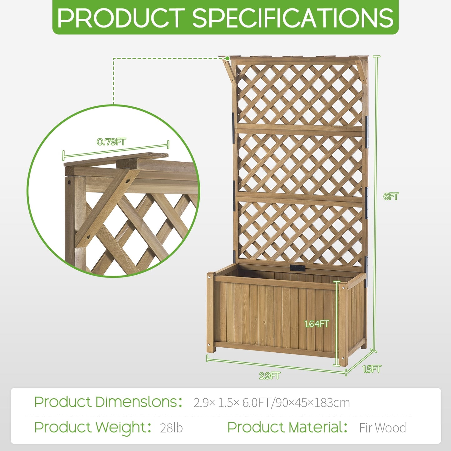 Jocisland Wooden Raised Garden Bed for Outdoor, Deep Large Planter Box with Diamond Lattice Trellis for Climbing Plants, Vegetables, Gardening(3× 2× 6FT)