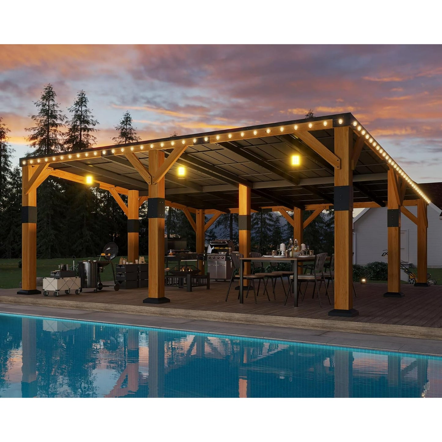 Jocisland 20x20x9.2 FT Cedar Wood Carport with Sloped Galvanized Steel Roof, Heavy Duty Outdoor Shelter for 2 Cars, Trucks, Boats & Tractors, Wind & Snow Resistant Pitch Roof Design