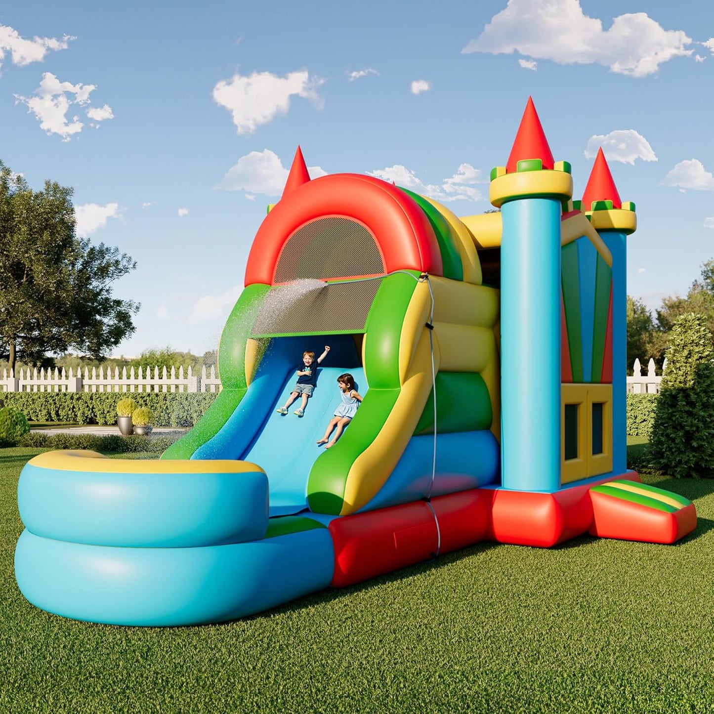 Jocisland Bounce House, Inflatable Bouncer with Air Blower, Jumping Castle with Slide, Outdoor Indoor Bouncy Castle with Oxford Fabric for Kids 3-12