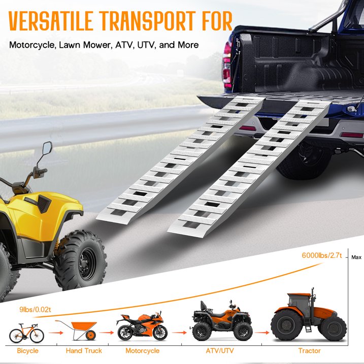 Jocisland 59.4" x 12" Aluminum Trailer Ramps, 6000LBS Capacity Loading Ramps with Top Hooks Attaching End, Fit for ATV/UTV, Tractor, Trucks, Motorcycles and Lawn Mowers, 2 pcs