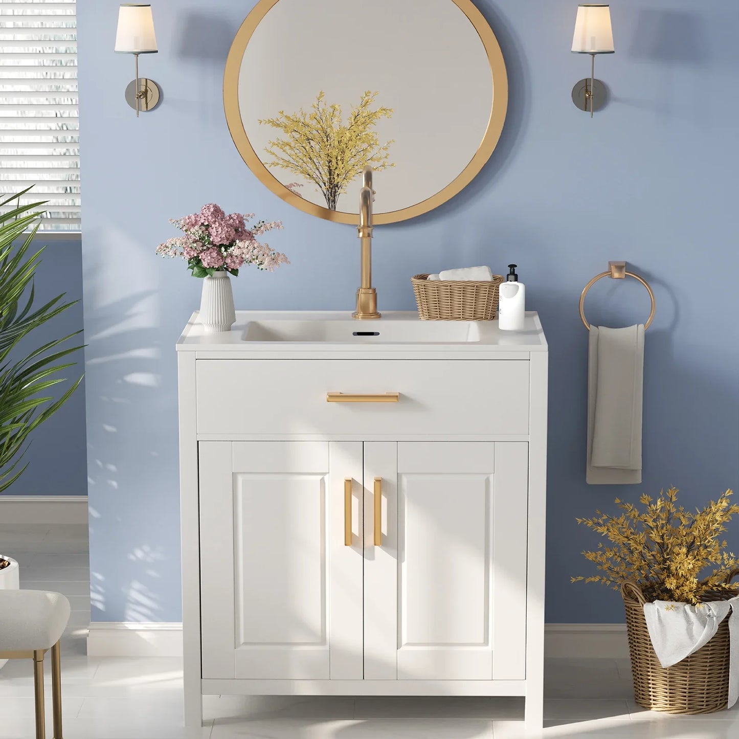 31" Bathroom Vanity with Sink Combo, Modern Freestanding Small Single Bath Vanity, Bathroom Vanity Set Storage Cabinet with Soft Closing Doors & Stylish Metal Handles, Easy Assembly, White