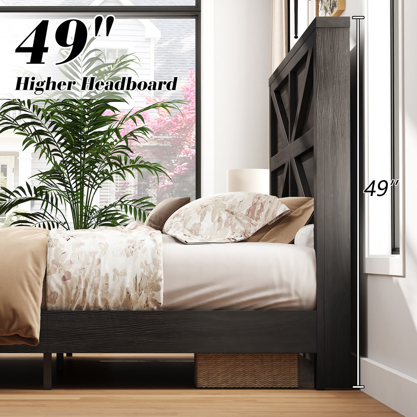 VANACC Farmhouse Wood Bed Frame with Sliding Barn Door Storage Cabinets and Headboard,Solid Wood Slats Support,No Squeak, No Box Spring Needed