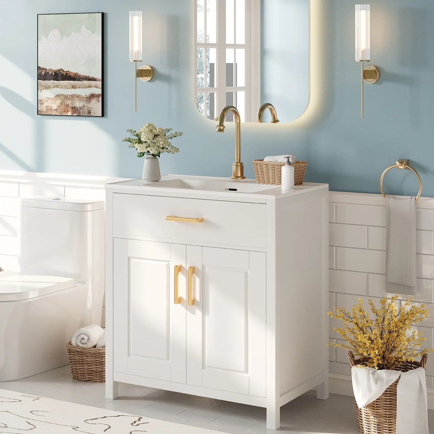 31" Bathroom Vanity with Sink Combo, Modern Freestanding Small Single Bath Vanity, Bathroom Vanity Set Storage Cabinet with Soft Closing Doors & Stylish Metal Handles, Easy Assembly, White