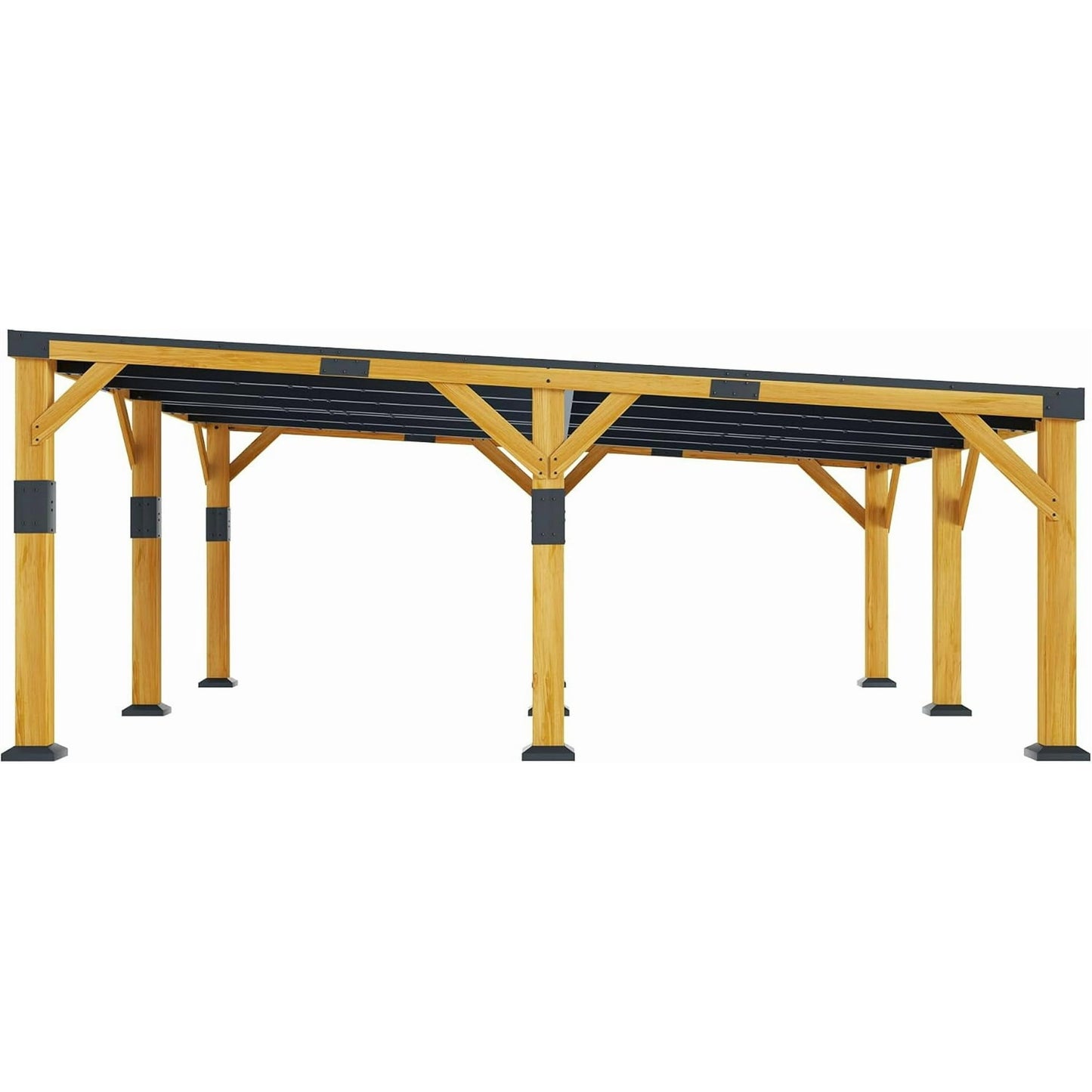 Jocisland 20x20x9.2 FT Cedar Wood Carport with Sloped Galvanized Steel Roof, Heavy Duty Outdoor Shelter for 2 Cars, Trucks, Boats & Tractors, Wind & Snow Resistant Pitch Roof Design
