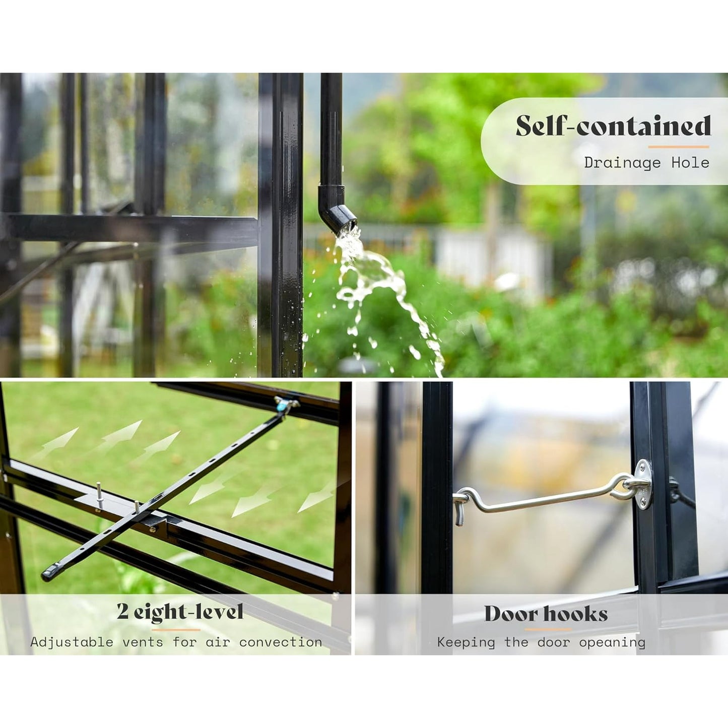 Jocisland 14x9.5x9 ft Hybrid Polycarbonate Greenhouse Quick Connector Fast Assembly Black