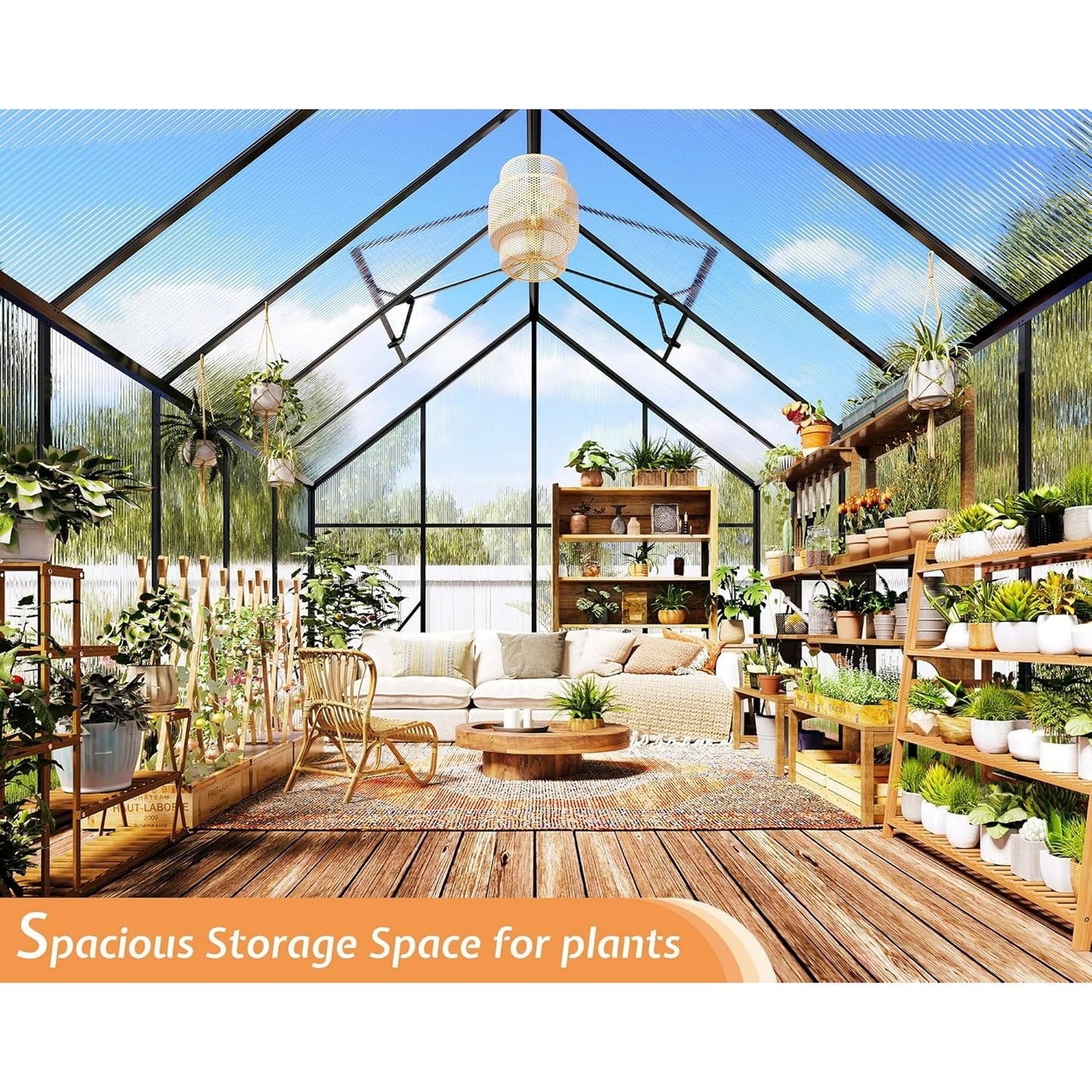 LUXOAK 8x8x7 FT Polycarbonate Greenhouse, Walk-in Aluminum with 2 top-opening windows, 2 Swing Doors, Heavy Duty Outdoor Garden Greenhouse, Black
