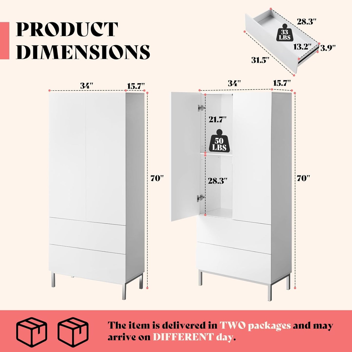 AMERLIFE Modern Tall Kitchen Pantry, 70" Tall Storage Cabinet Bookshelf with Adjustable Shelves & Drawer, Kitchen Pantry Cabinet for Living Room, White