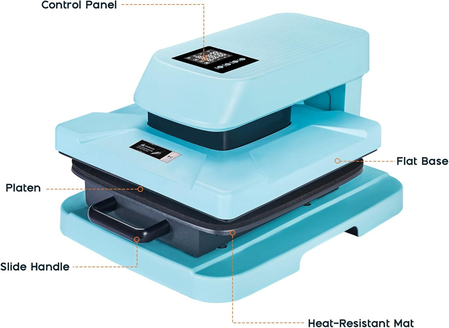 LUXOAK 15x15 Inch Heat Press Machine with Auto Release, Smart T-Shirt Printing for HTV, Sublimation & Heat Transfer, Includes 8pc T-Shirt Templates, Light Blue