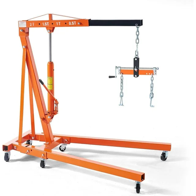 Jocisland 2-Ton Hydraulic Engine-Hoist with 6 Wheels( with Lever), Foldable Heavy Duty Lift, 4400 LB Capacity Cherry Picker for Workshops, Garages, and Warehouses